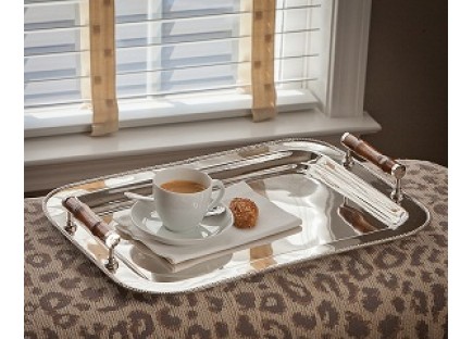 Nickelplated Tray w/ Bamboo Handles